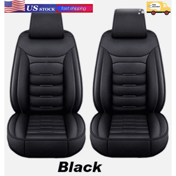 Car Front Seat Cover Set PU Leather Seat Protectors 2-Seats Set for Chevrolet Silverado, for GMC Sierra 1500, 2500 HD, 3500 HD 2007-2021 Black