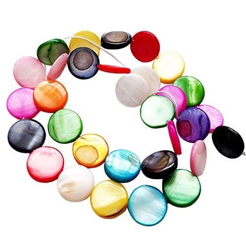 16-Inch 32 Pieces Mixed Mother of Pearl Shell Coin Beads 12mm ~Loose Beads~