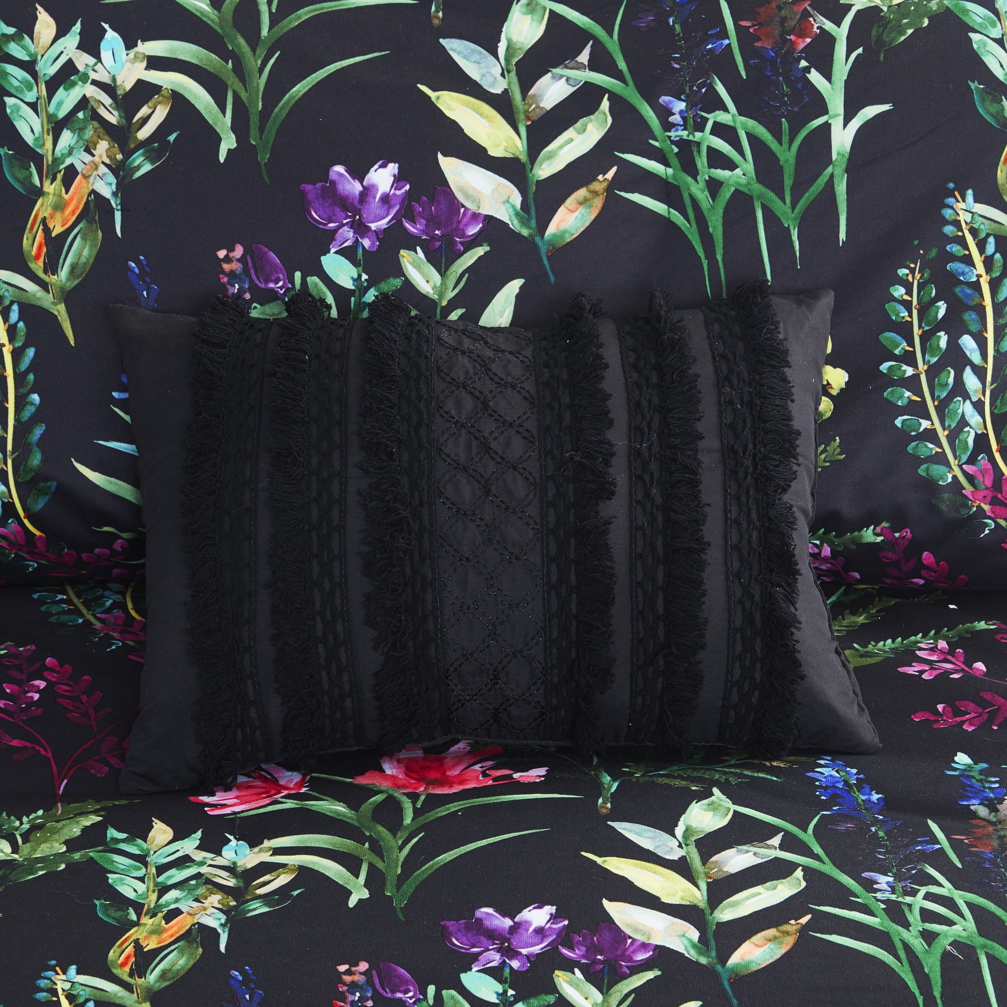 Madison Park 5-Piece Floral Comforter Set with Decor Pillows,Full/Queen, Black