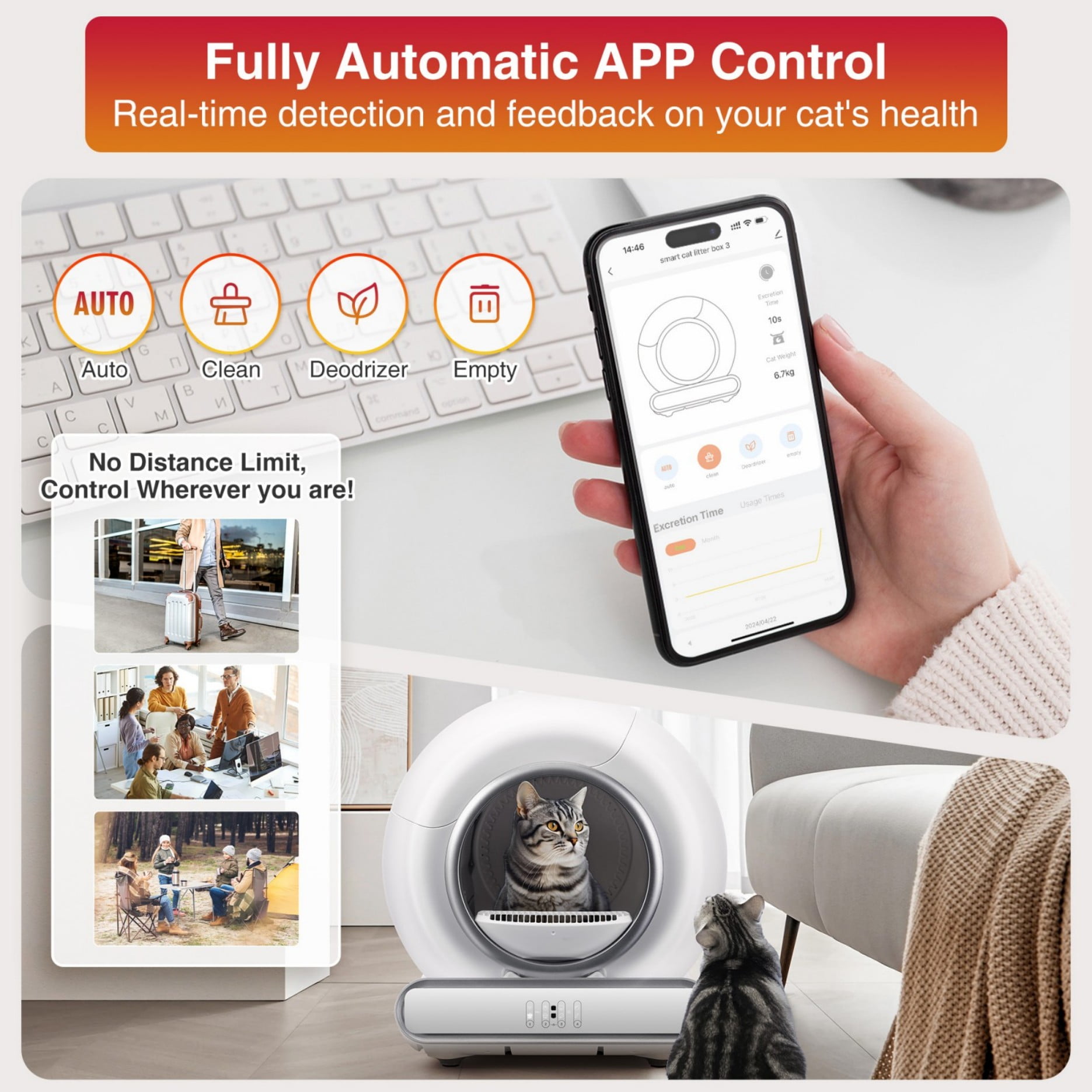 FaayFian Self Cleaning Cat Litter Box – Automatic Cat Litter Box with Smart APP Control, 65L+9L Large Capacity, Multi-Cat Households, Odor-Free, Integrated Safety Protection, 2 Rolls Liner Gift