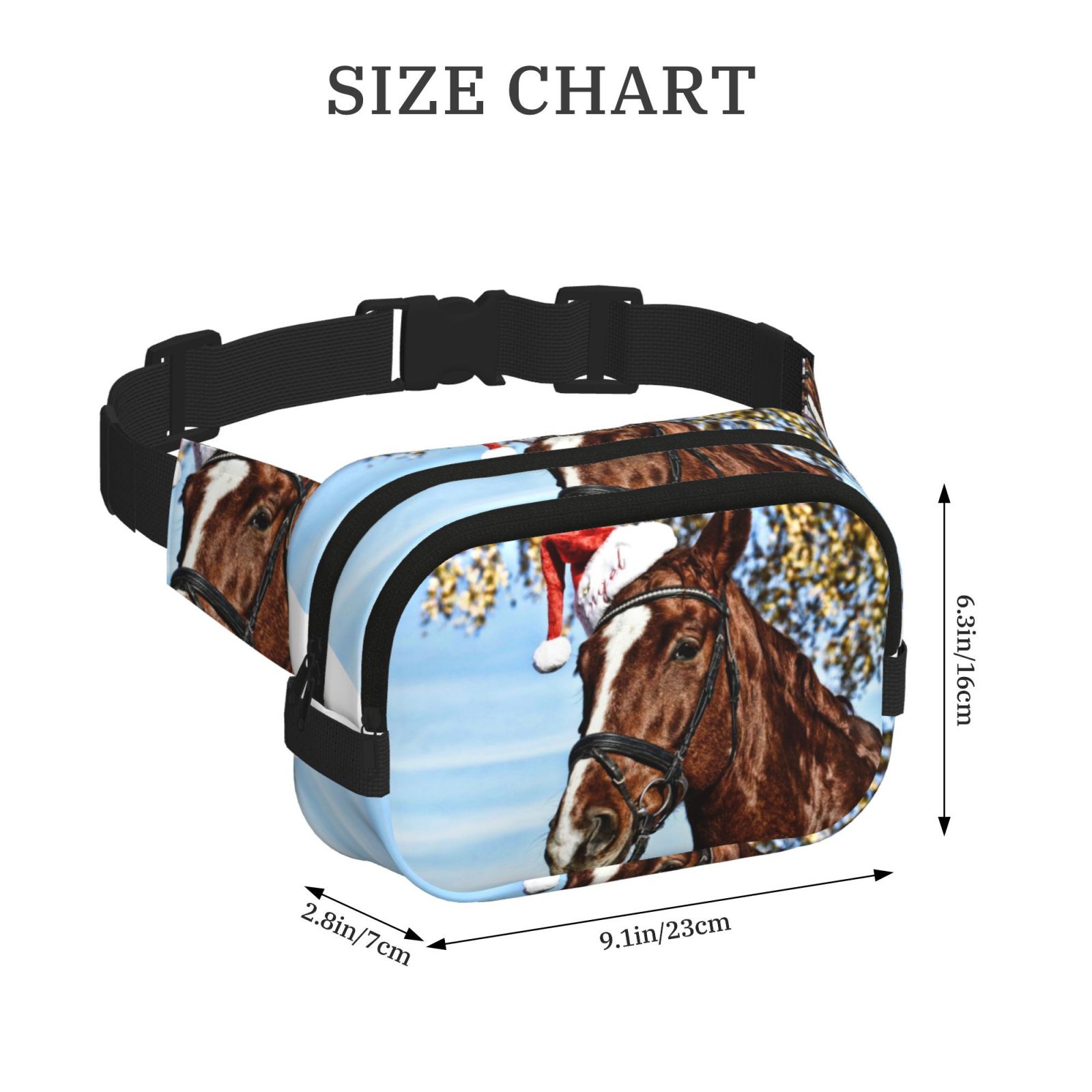 Hirioo Christmas Horse for Double Layer Waist Bag Adjustable Fanny Pack For Travel Running Hiking