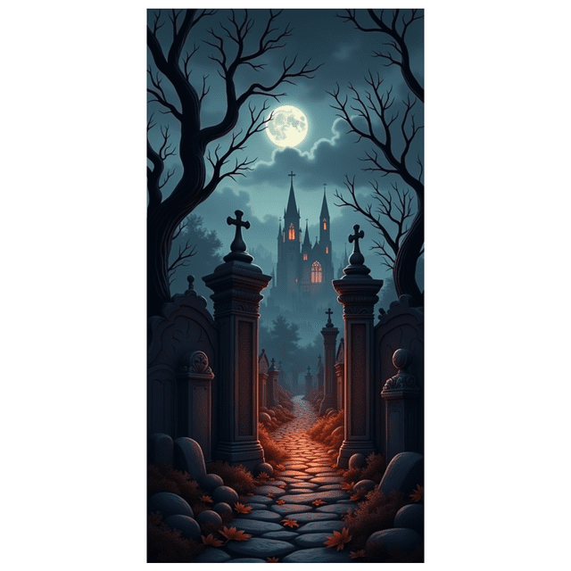 Gothic Design Halloween Banner Spooky Graveyard Full Moon Haunted Backdrop for Halloween Party Decoration Night Event