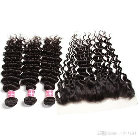 Remi Deep Wave - UNice Hair Remy Malaysian Deep Wave Bundles With Frontal Free Part Lace Frontal With Bundle Virgin Human Hair Weaves, 10