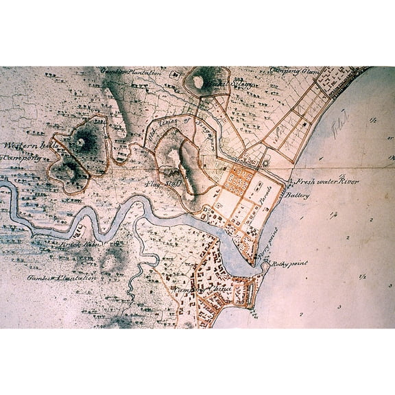 24x36 gallery poster, 1825 survey map Singapores free port trade was at Singapore River for 150 years