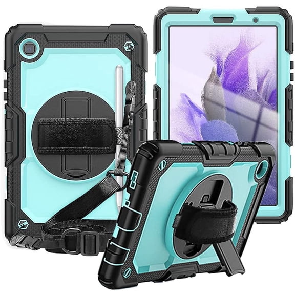 Timoom Samsung Galaxy Tab A7 Lite Case 8.7 inch 2021(SM-T220/T225), with Screen Protector Pencil Holder Kids Shockproof Rugged Silicone Cover 360 Stand Hand Strap for Galaxy Tablet A7 lite,light blue