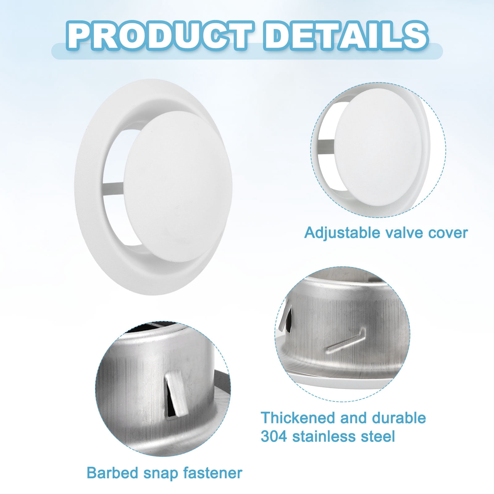 Uxcell 2Set 5 Inch Round Ceiling Diffuser, 304 Stainless Steel Adjustable Wall Air Vent Diffuser Vent Duct Cover Exhaust Supply for Kitchen Bathroom Garage, White