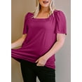thumbnail image 3 of SHEWIN Women Tshirts Plus Size Summer Tops for Women Spring Puff Sleeve T-Shirts Oversized Summer Blouse Tops Plum 5X, 3 of 9