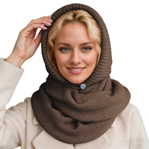 HJYCHN Womens Hats Stylish Knit Hat with Integrated Scarf Winter Warm Earflap Cap for Casual and Daily Wear Womens Winter Hat Brown One Size