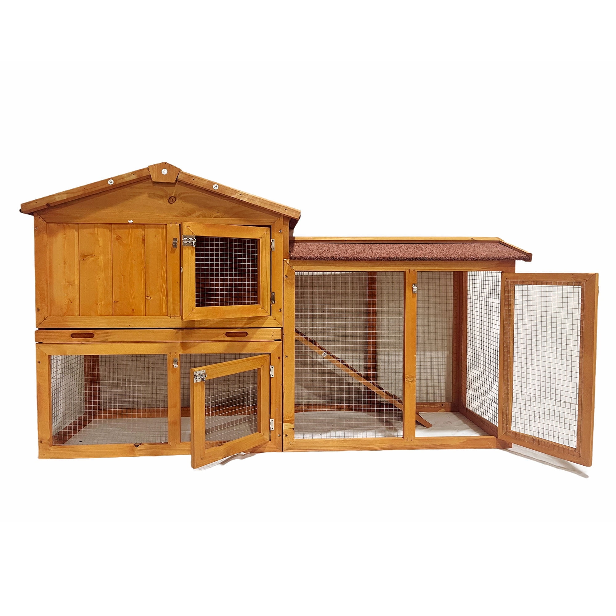 Pefilos 57" Wood Rabbit House for Outdoor, Indoor Rabbit Cage Large Bunny Hutch, Brown Pefilos 57" Wood Rabbit House for Outdoor, Indoor Rabbit Cage Large Bunny Hutch, Brown