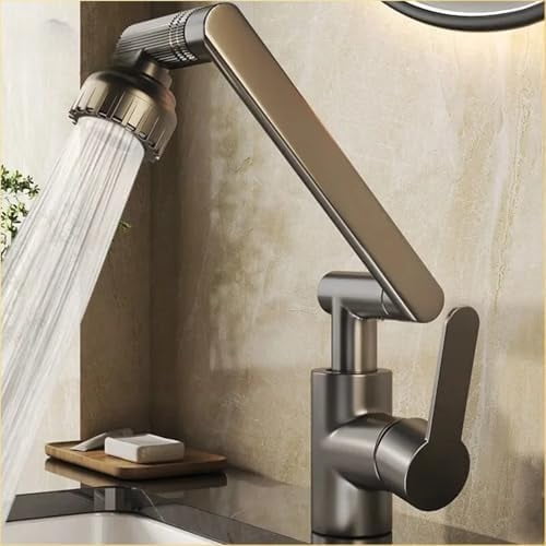 Universal Splashproof Mechanical Arm Faucet for Bathroom and Kitchen Grey
