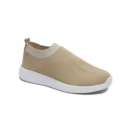 

Gomelly White Sneakers for Women Slip on Sneakers Wide Width Ladies Mesh Walking Sock Shoes Khaki 8