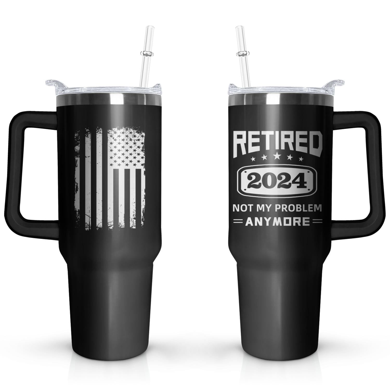 Retired EST 2025 Tumbler - 40oz Stainless Steel Travel Mug With Handle & Straw, Retirement Gift For Coworkers