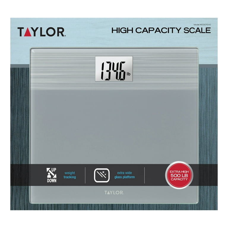 Taylor 500 lb Digital Glass High Capacity Scale Extra-Wide Platform 2 AAA Batteries Included Silver