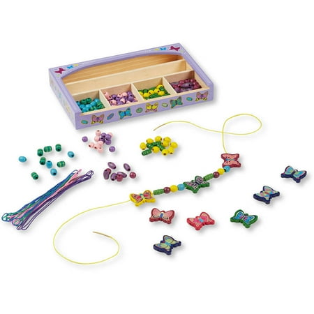 Melissa & Doug Butterfly Wooden Bead Set With 150+ Beads and Cords for Jewelry-Making