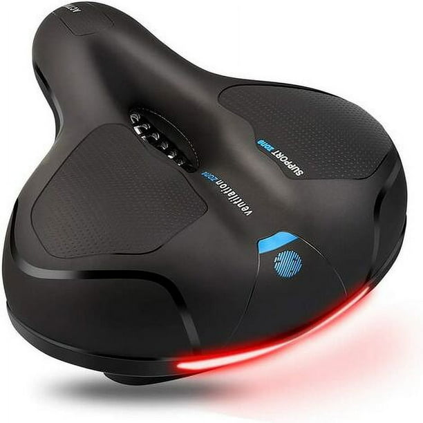 Sillín de Bicicleta, Sillín de Gel Relleno de Espuma de Gel, Sillín de Bicicleta de Gel Ergonómico Hueco Doble Resorte Diseñado con Tira Reflectante Trasera, Cómodo Asiento de Bicicleta para