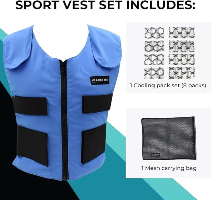 Glacier Tek Cool Vest, Personal Cooling - 59 Degrees for 2.5 Hours - 8 Cool Packs - Recharge in 30 Minutes
