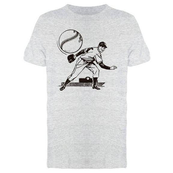Baseball Pitcher Retro Sketch T-Shirt Men -Image by Shutterstock, Male XX-Large