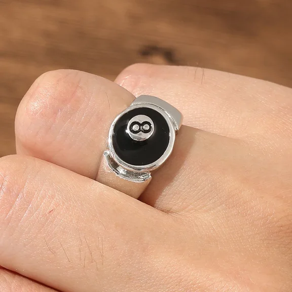 Black Ball 8 Ring Male Ring 14K White Gold Punk Cool Charm Jewelry Motorcycle Cocktail Party Accessories