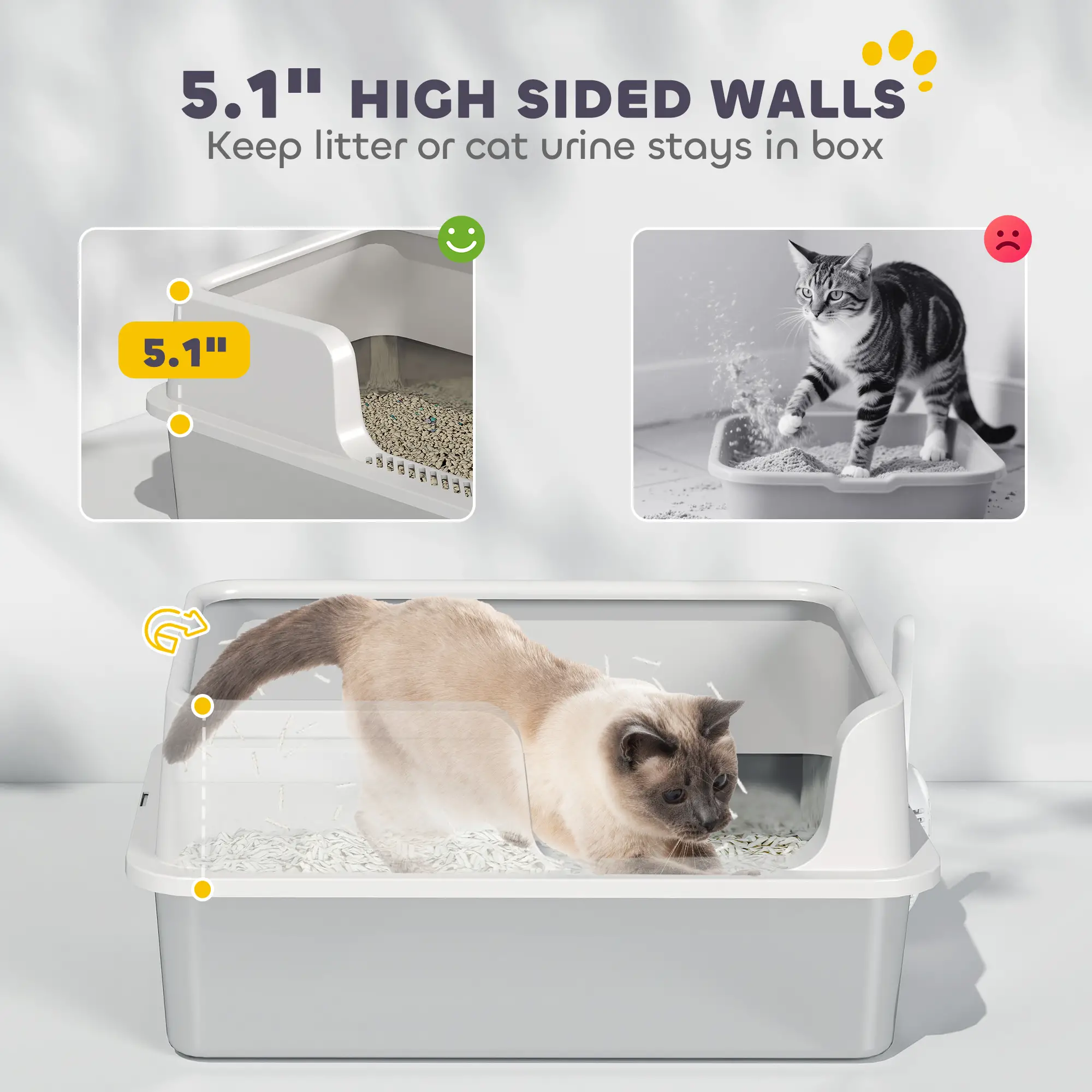 Stainless Steel High Sided Cat Litter Box for Large Cats, Odor Resistant Easy Clean Metal Litter Pan with Raised Edges
