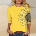 thumbnail image 2 of CYMMPU Women's Vintage Floral Printed 3/4 Length Sleeve Summer Fall Swing Shirts Crewneck Basic Tees Business Work Blouses Tunic Tops 2025 Clothes Yellow L, 2 of 5