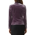 thumbnail image 3 of INSPIRE CHIC Women's Notched Lapel Long Sleeve Button Velvet Blazer S Deep Purple, 3 of 6