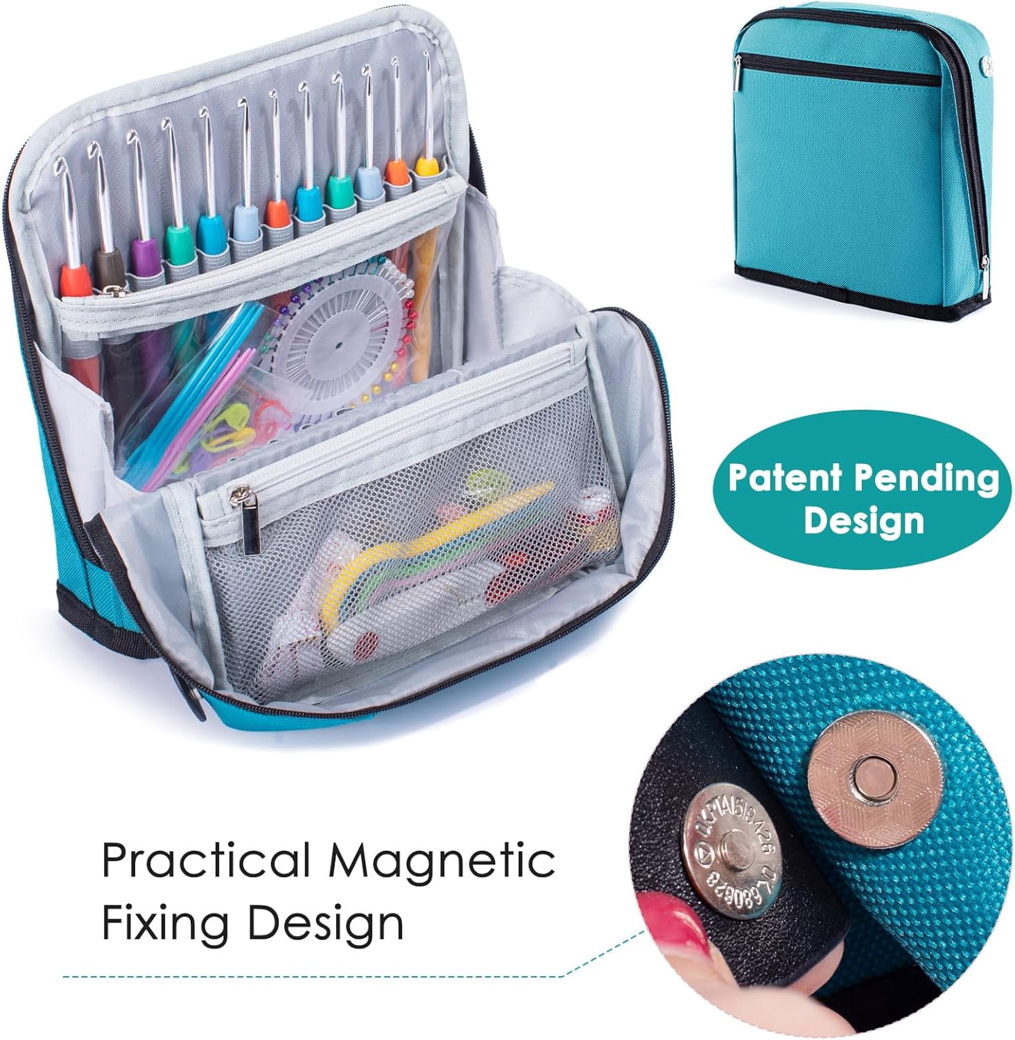 Crochet Hook Case - Stand Up Organizer Unique Design Holder for Knitting & Supplies
