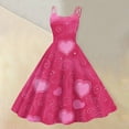 thumbnail image 2 of LWavelet Valentine's 2026 Spaghetti Strap Pink-White Stripe Dress for Women, Red-Pink Heart Pattern Fitted Waist Flared Sundresses Hot Pink XL, 2 of 4
