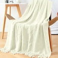 thumbnail image 5 of yulier Knitted Throw Blanket, Solid Color Tassel Blanket for Couch Sofa Bed, Soft Lightweight Breathable Summer Blanket, Living Room Home Decor Warm Woven Blanket, Beige, 5 of 5