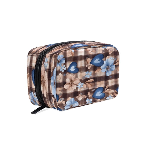 BZSMCE Makeup and Cosmetic Bag Women Simple Blue Heart Floral Harmony Pattern Square Cosmetic Bag