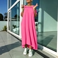 thumbnail image 4 of Women's Cold Shoulder Dresses Loose Square Neck Textured Midi Dress with Pockets Breathable Vacation Summer Dress Hot Pink L, 4 of 9