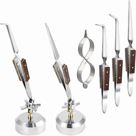 Third Hand Tweezers,Soldering Tweezers, Lock Solder Tweezers with BaseFigure 8 Gourd Clamp,with Base 360°Rotation
