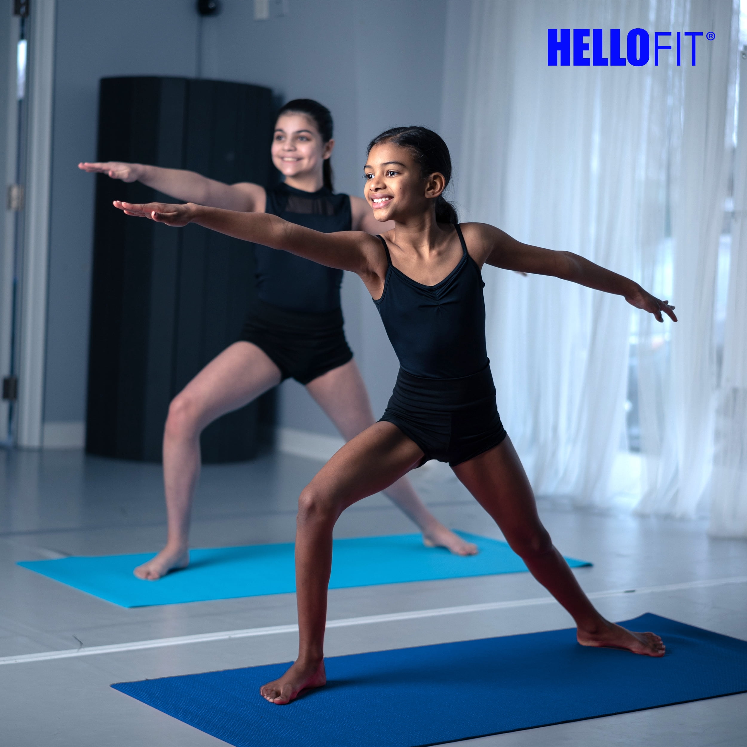 Hello Fit Kids Short Yoga Mat, Non-Toxic Bulk Exercise Mats, Non-Slip, 10 Pack, Dark Blue
