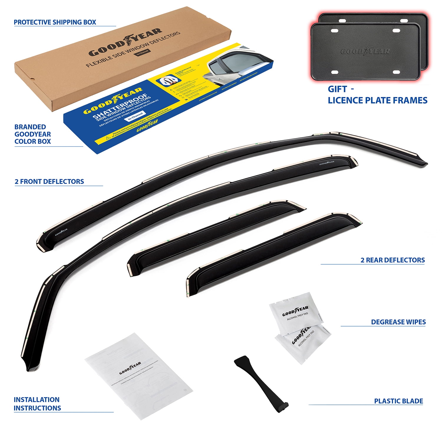 Goodyear Shatterproof in-Channel Window Deflectors for Trucks Toyota Tundra 2007-2021 Double Cab, Rain Guards, Window Visors for Cars, Vent Deflector, Truck Accessories, 4 pcs- GY003411LP