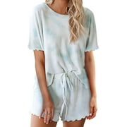 Women Tie Dye Pajamas Set Short Sleeve & Sleeveless Tops with Shorts Loungewear Sleepwear Pjs