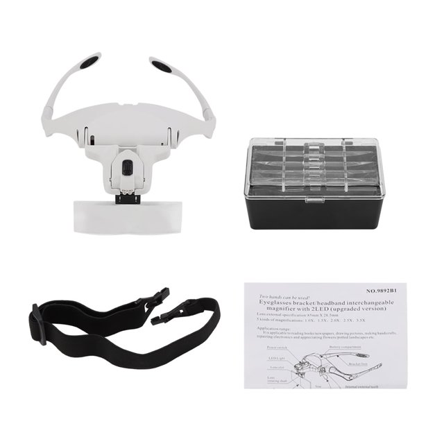 Delaman Soporte para anteojos, Manos Libres Soporte para anteojos Lupa con 5 Piezas Lentes Diadema 2 Luces Delanteras LED Accesorios para el hogar