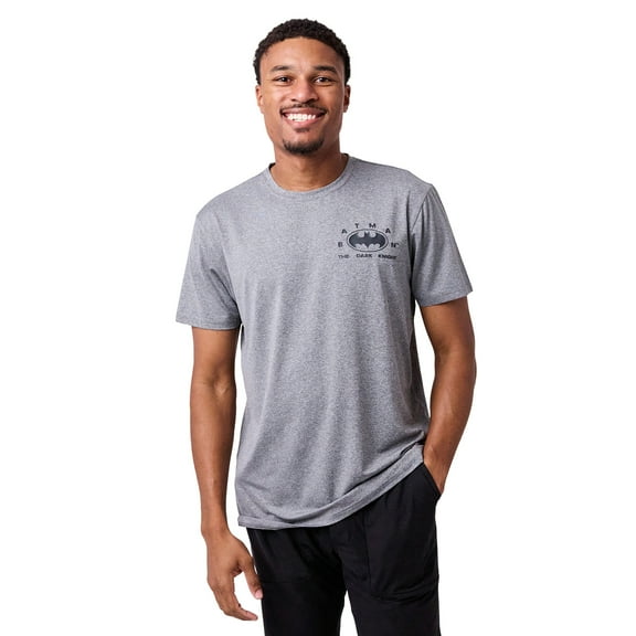 Batman Defender Of Gotham City Logo Men's Athletic Heather Crew Neck Short Sleeve Gym Performance Tee Shirt -Large