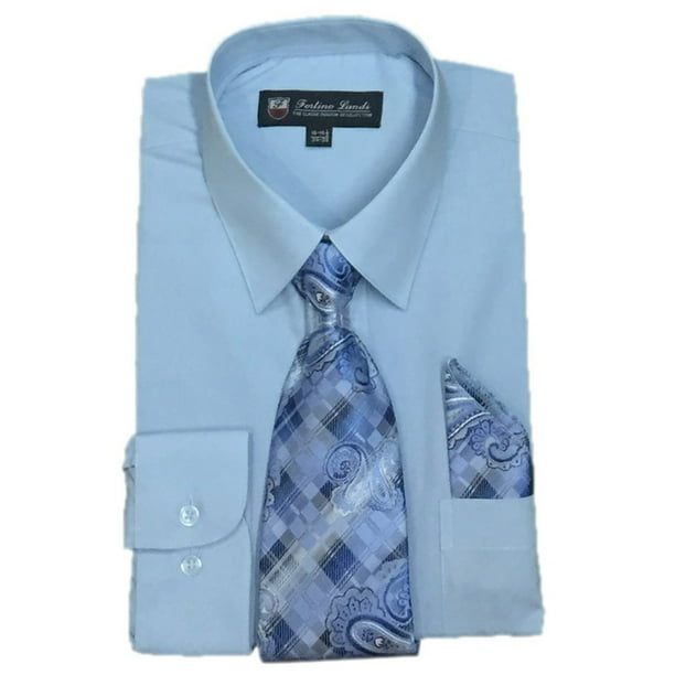 Fortino Landi Camisa de vestir de manga larga para hombre con corbata y pañuelo a juego Fortino Landi SG21B