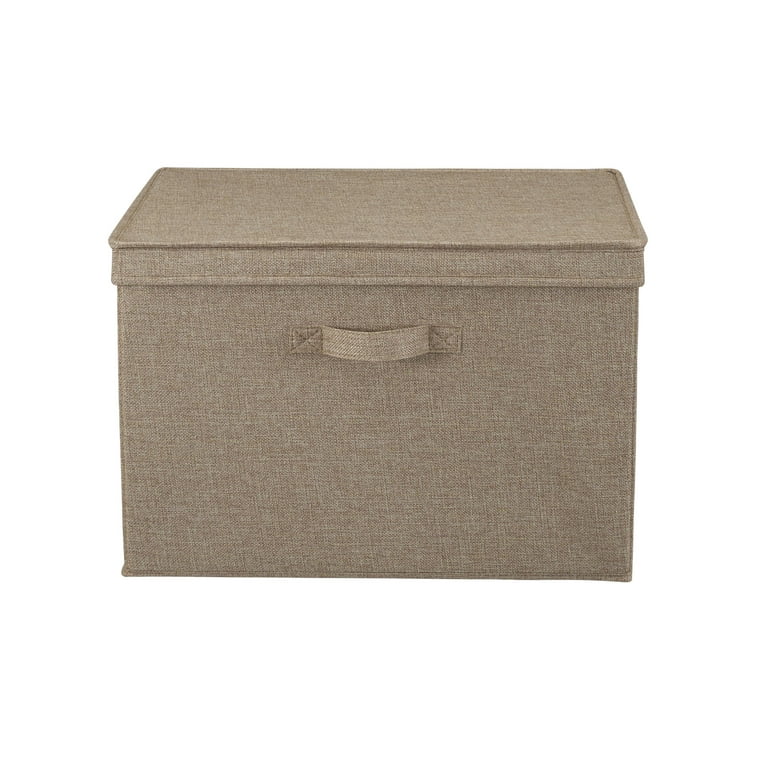 Household Essentials Set of 2 Wide Storage Boxes with Lids Cream Linen