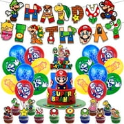 Cartoon Party Decorations, Cartoon Mario Birthday Supplies including Banners, Balloons, Cake Toppers for Cartoon Birthday Party Decorations