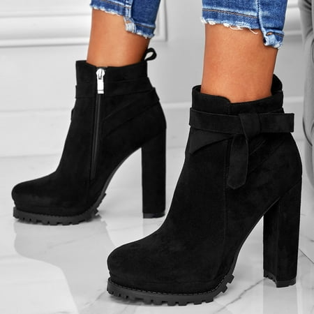 

Women Shoes Super High Heel Casual Fashion Bowknot Solid Color Pointed Side Zip Ankle Boots