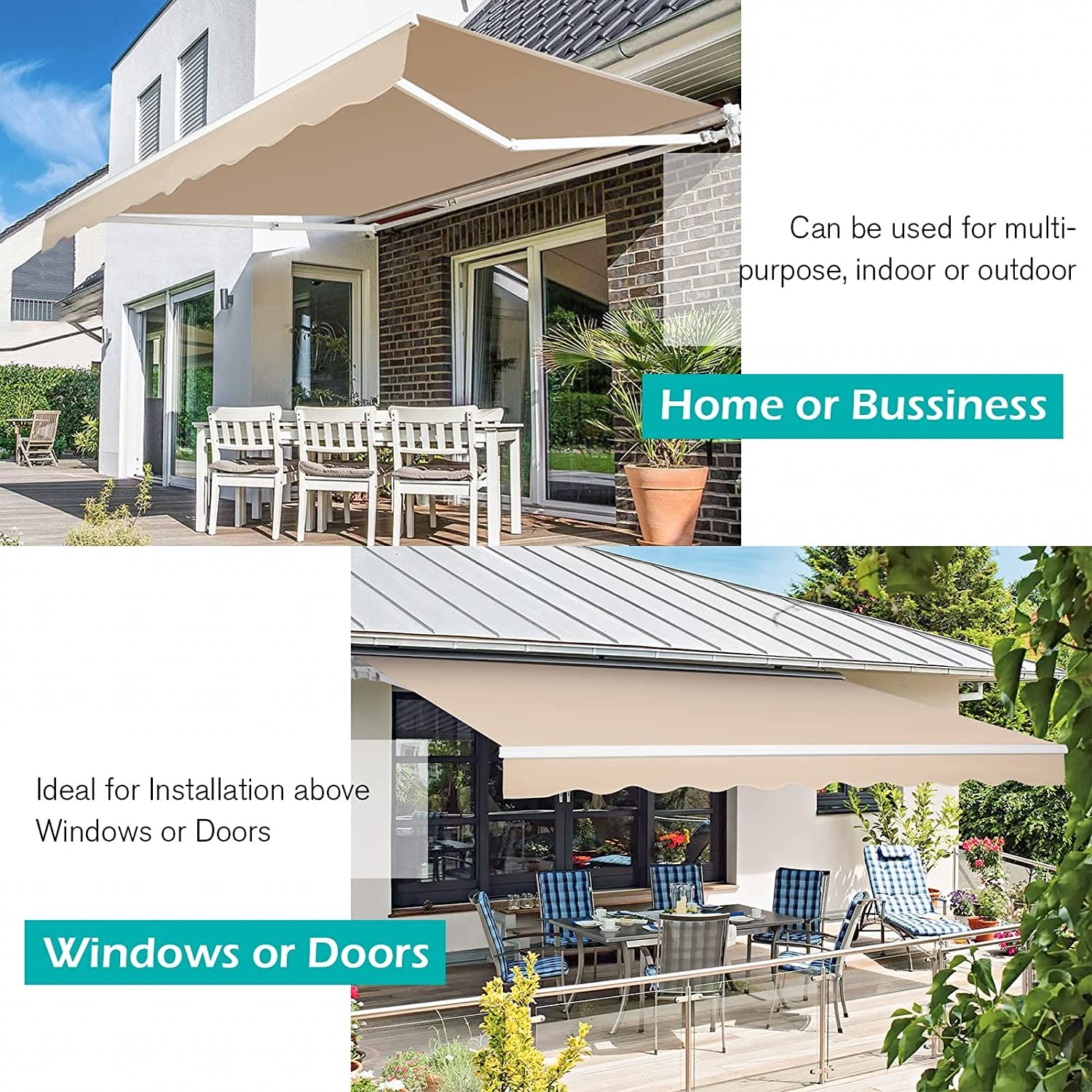 AECOJOY 13' x 8' Manual Retractable Patio Awning,Outdoor Awning Retractable Sunshade Shelter-Beige