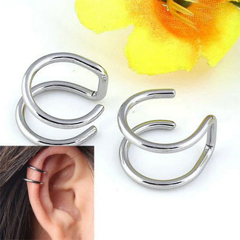 Bluethy Ear Clip Cuff Cool Non Pierced Stainless Steel 2 row Fake