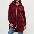 thumbnail image 4 of cocolona Long Fleece Jacket for Women Double-Sided Fuzzy Long Sleeve Outerwear Hooded Zipper Fall Winter Long Coat with Pocket, 4 of 6