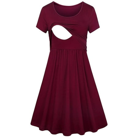 

Binmer Maternity Dress Plus Size Solid Stripe Breast-Feeding Pregnant Woman Maternity Nursing Dress