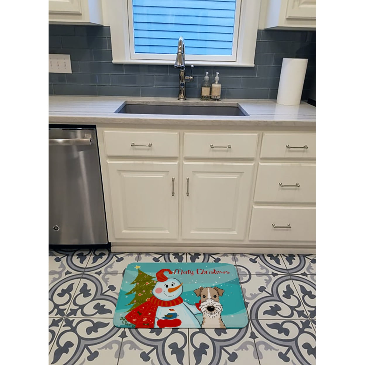 Carolines Treasures BB1867RUG Snowman with Wire Haired Fox Terrier Machine Washable Memory Foam Mat 19 X 27" multicolor