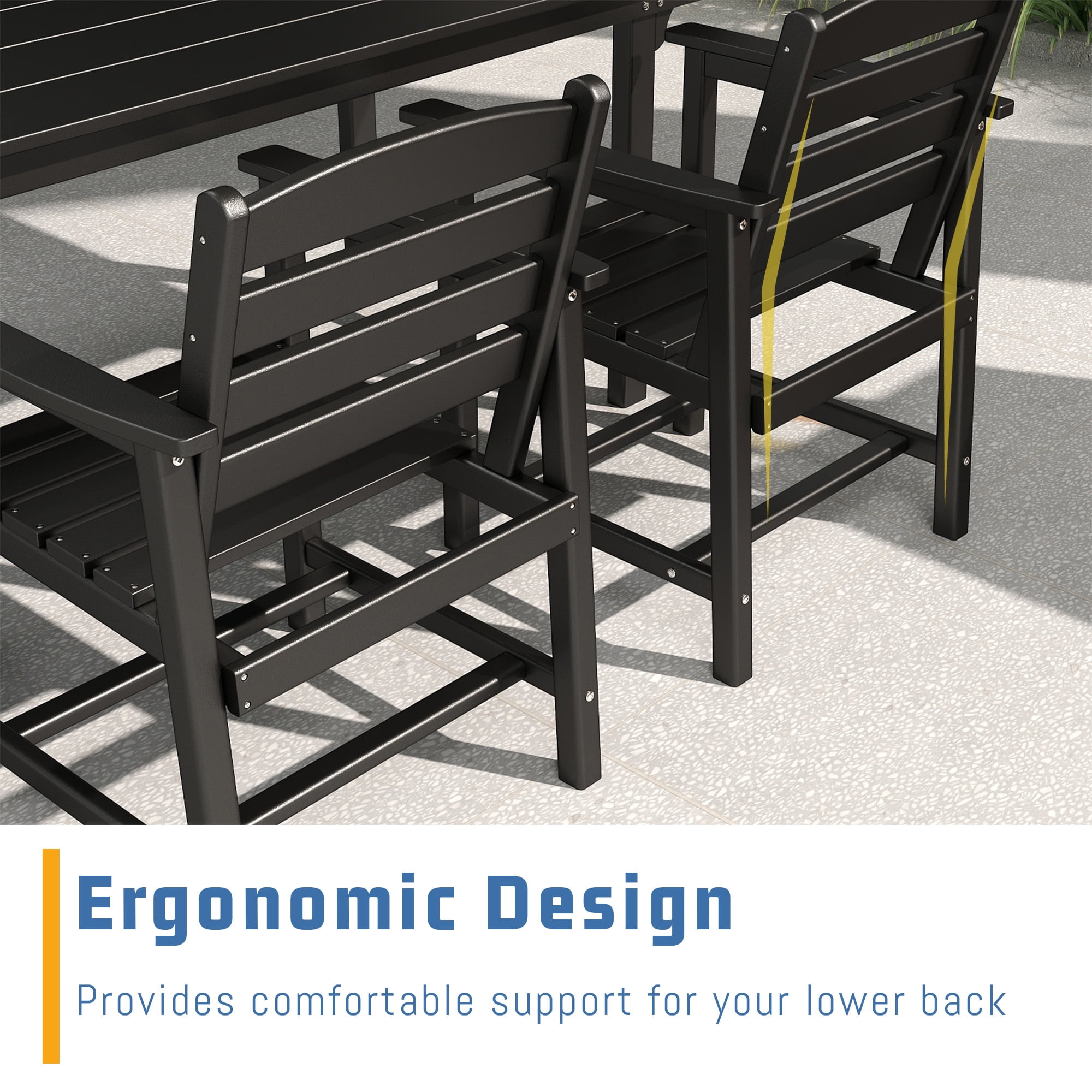FOOWIN 7-Piece Patio Dining Set, HDPE All-Weather Outdoor Furniture with 6 Chairs and 1 Table, Black