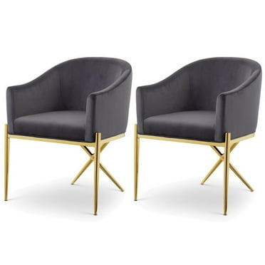 Maklaine Contemporary Grey Velvet Dining Chair with Gold Steel Legs (Set of 2)