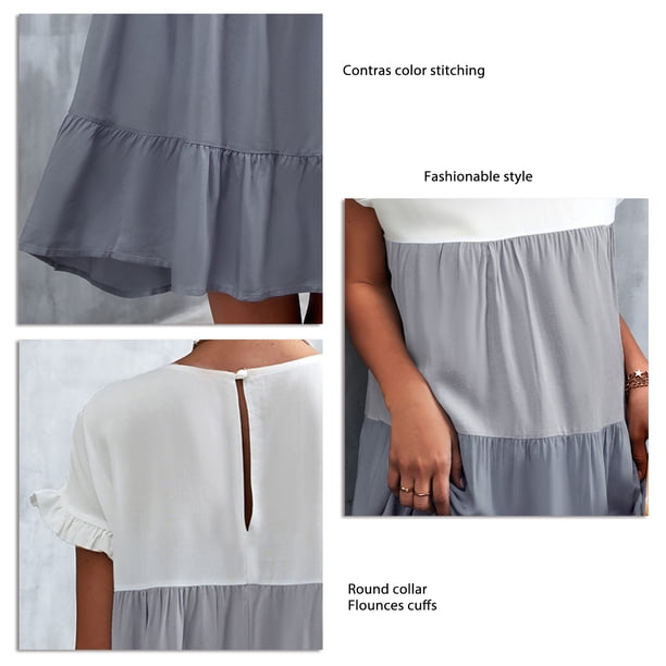 Vestido casual, cuello redondo, lavable a máquina, vestido de una pieza, puos con volantes para el ocio. LYUMO Lustrado y Reparación de Zapatos
