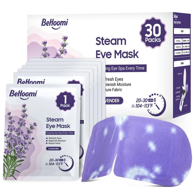 Mascarilla de vapor para ojos BeHoomi, compresa caliente para ojos, desechable, autocalentable, húmeda y caliente, ideal para dormir en casa, oficina