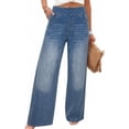 thumbnail image 2 of hoksml Women's High Waisted Wide Leg Jeans Elastic Waistband Pull On Stretch Denim Pants Casual Loose Fit Bottoms, 2 of 7